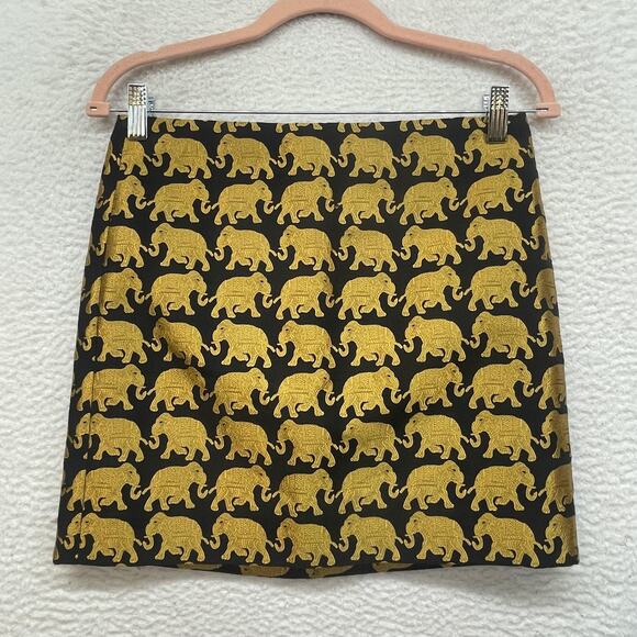 J.CREW Dresses & Skirts - J Crew Skirt Womens 00 Black Gold Elephant Jacquard Brocade Mini Lined E3693